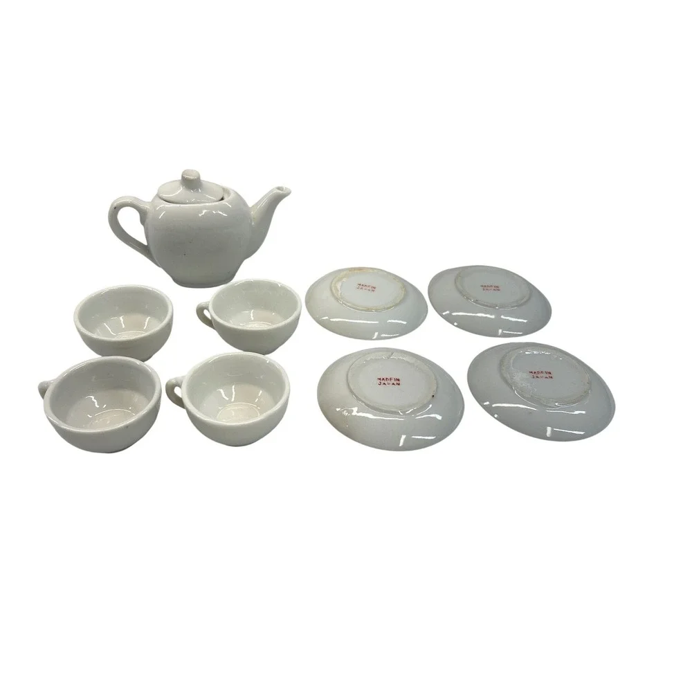 Vintage Miniature China Tea Set White Boy Girl Made in Japan 10pc Set